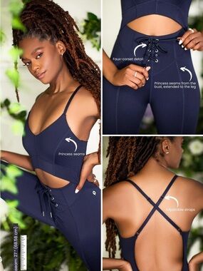 POPFLEX Navy Lace-Up Cutout Active Bralette & Leggings